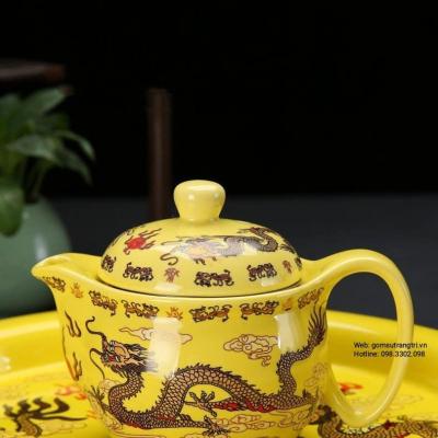 BỘ ẤM CHÉN 2 LỚP RỒNG VÀNG